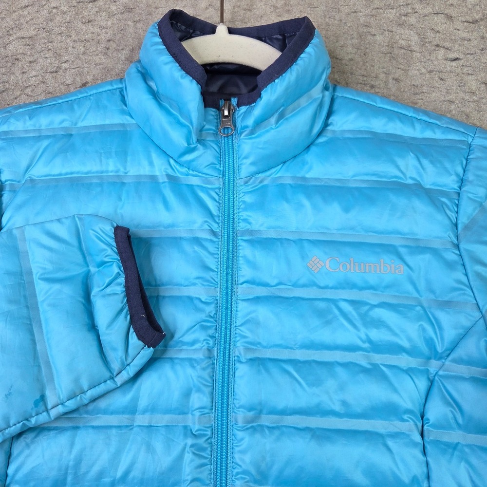 Columbia Duck Down Puffer Jacket Womens XS Light Blue Full Zip